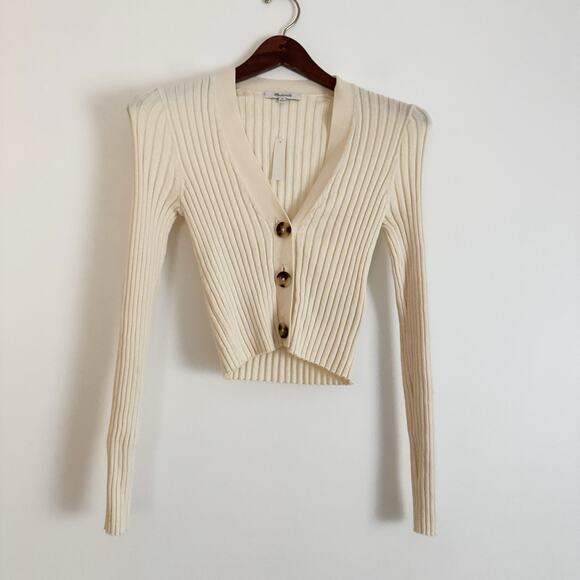 MADEWELL Brenville Crop Cardigan Sweater Antique Cream Ivory XS NC687 - Picture 4 of 9